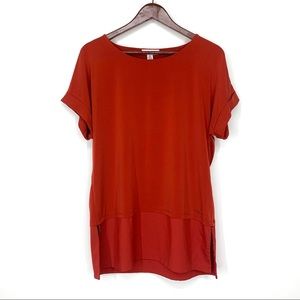 Calvin Klein Red Orange Short Sleeve Tunic Crewneck Blouse Size Medium